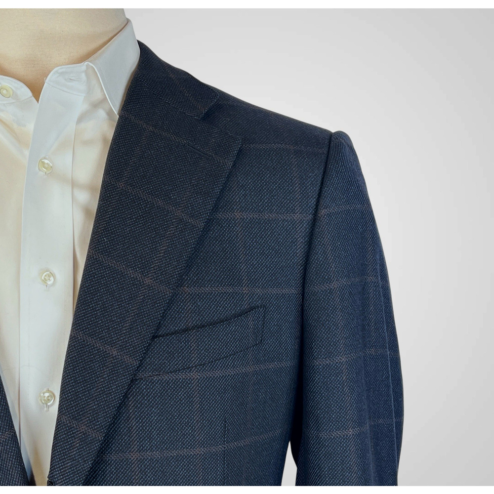 Zegna 15 Milmil 15 Sport Coat 44R Navy Blue Camel Plaid 3/2 Roll - Picture 6 of 16
